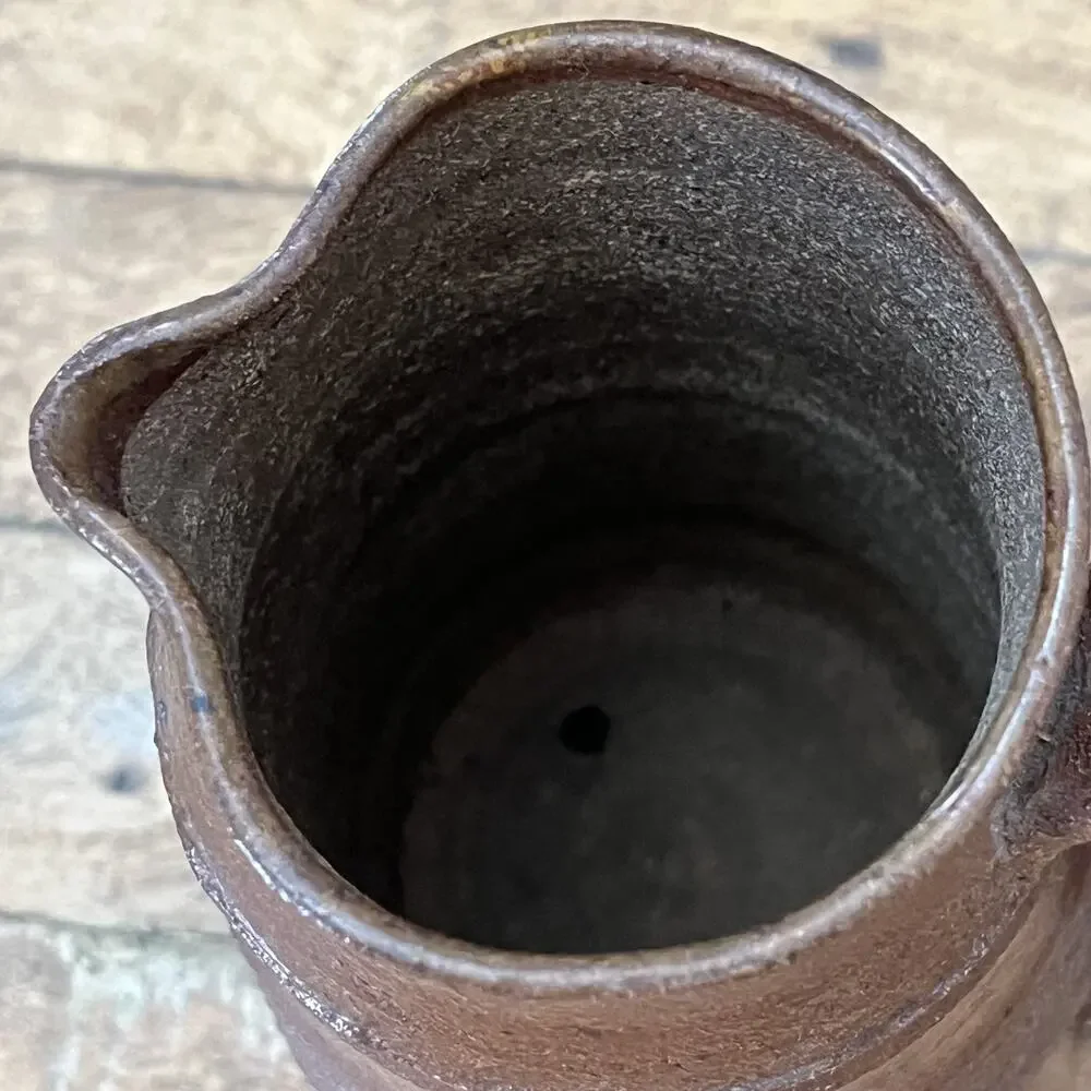Vintage Ceramic Pitcher Stoneware 6.5 in Ridged Handmade Pour Spout